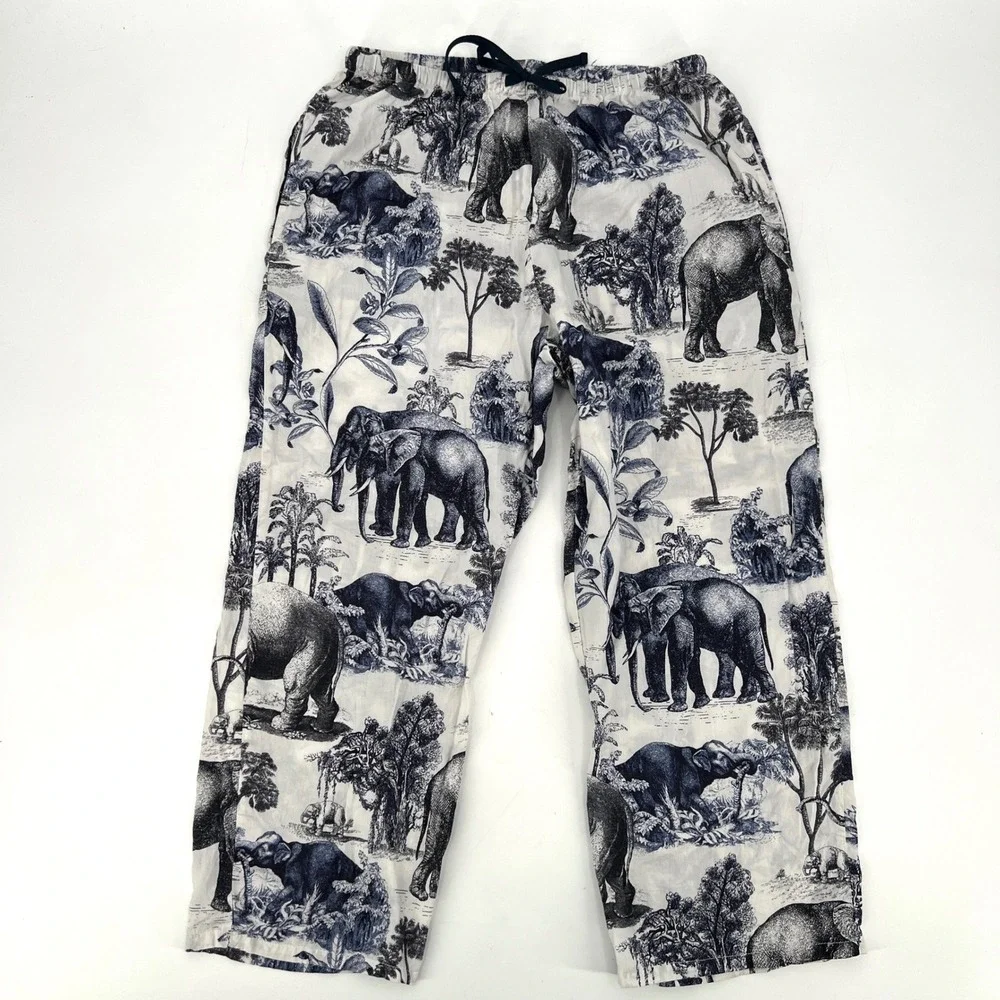 The Cat's Pajamas Safari Toile Luxe Pima Cotton Capri Pajama Set Size S Elephant - Picture 10 of 13